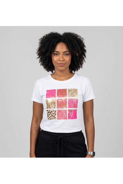 A1886 Camiseta mujer estampada metalizada