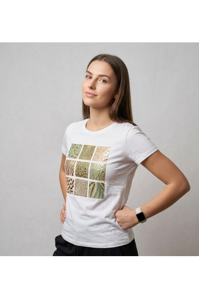 A1886 Camiseta mujer estampada metalizada