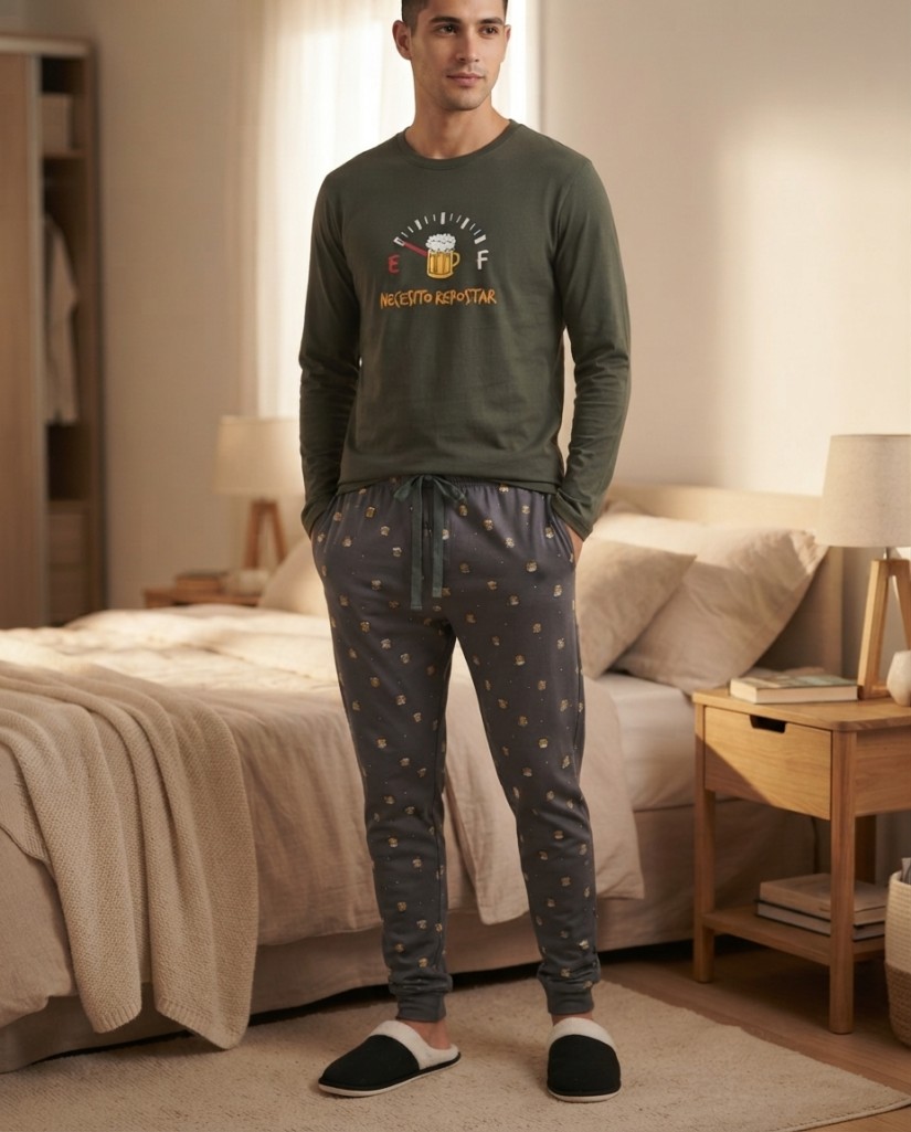 G317 PIJAMA HOMBRE ALGODÓN CERVEZA-Little Unicorn