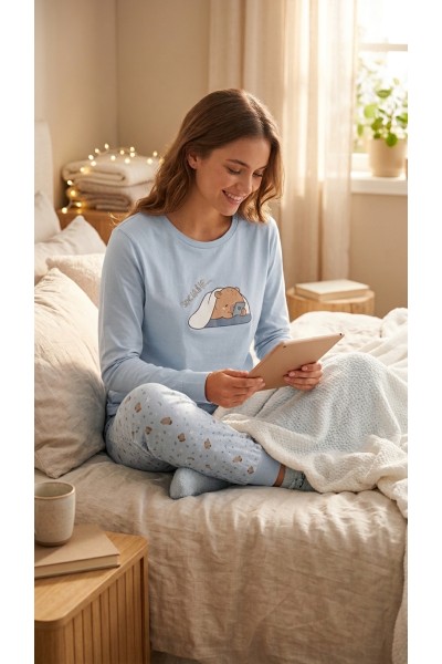 D859 Pijama mujer manga larga afelpado "Sociable"