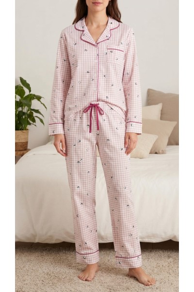 D860 PIJAMA MUJER ABIERTO AFELPADO OVEJAS