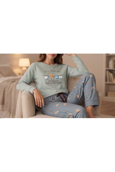 D868 Pijama mujer manga larga afelpado "Good Day"
