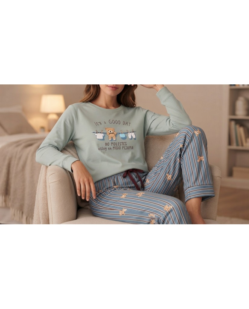 D868 Pijama mujer manga larga afelpado "Good Day"