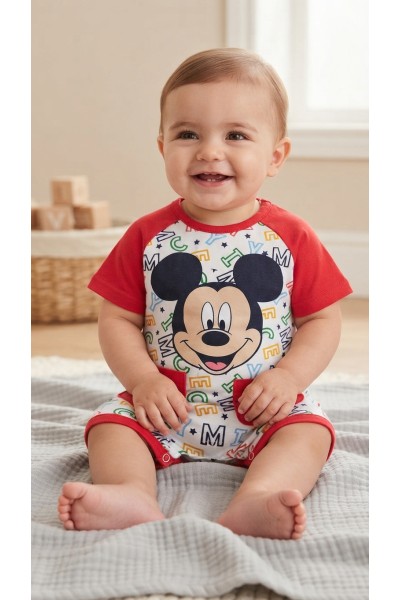 2200007723 Pelele bebé manga corta Mickey Mouse letras