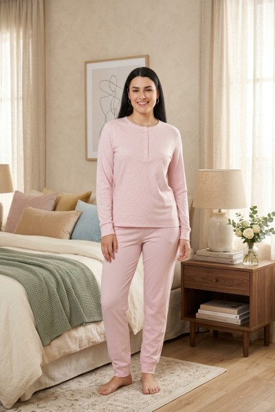 86816 Pijama mujer manga larga pétalo rosa
