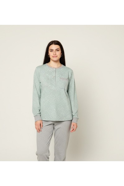 86817 Pijama mujer manga larga pétalo verde
