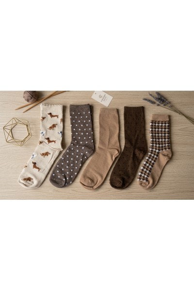 EHW2632 Pack 5 Calcetines de mujer Cozy Brown & Dogs