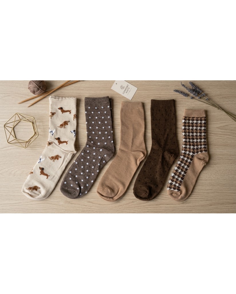 EHW2632 Pack 5 Calcetines de mujer Cozy Brown & Dogs