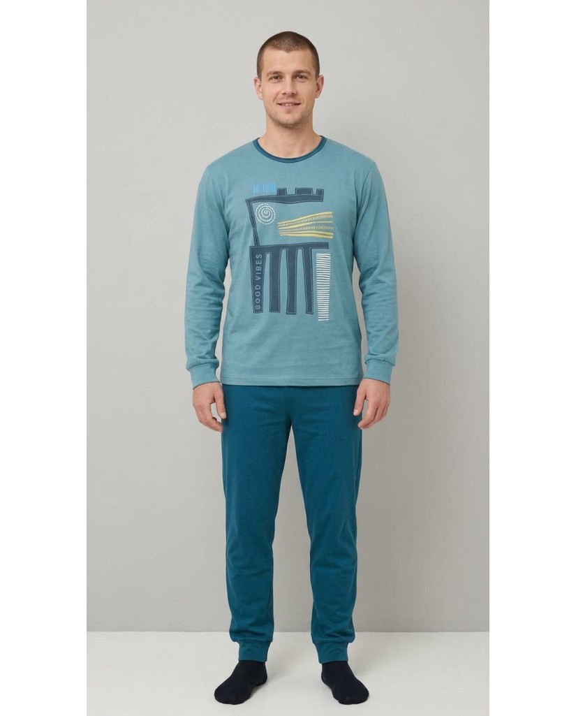 26022 Pijama hombre manga larga algodón Good Vibes