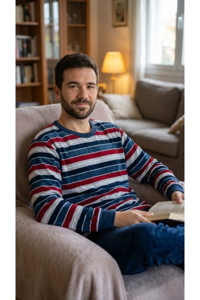 26024 Pijama hombre manga larga terciopelo rayas
