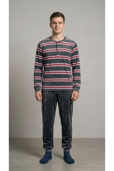 26027 Pijama hombre manga larga terciopelo rayas