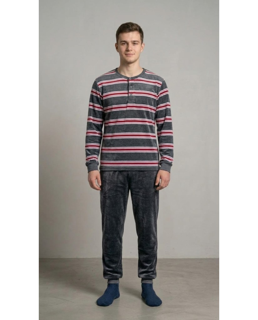 26027 Pijama hombre manga larga terciopelo rayas