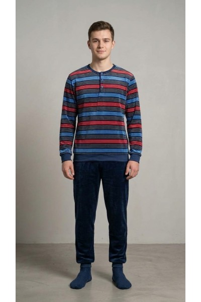 26028 Pijama hombre terciopelo manga larga rayas