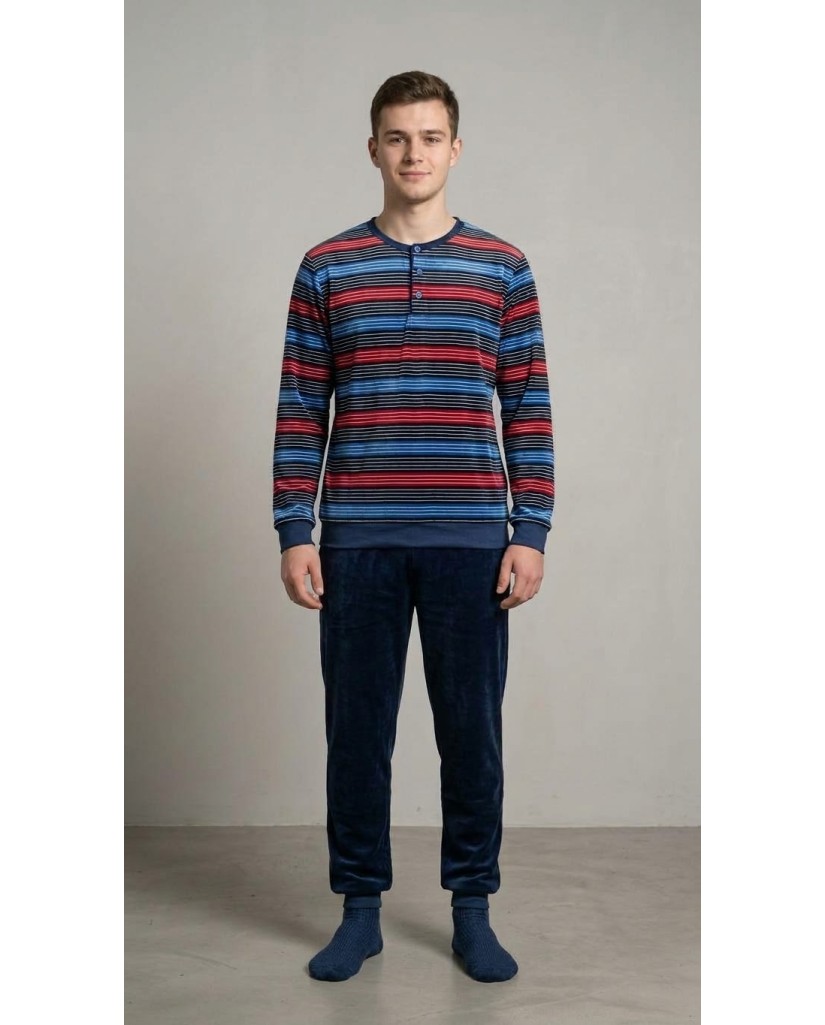 26028 Pijama hombre terciopelo manga larga rayas