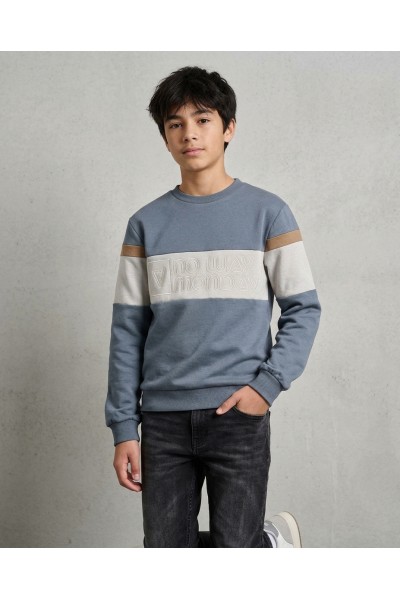 O56175-1GRA Sudadera niño azul 'No way Monday'