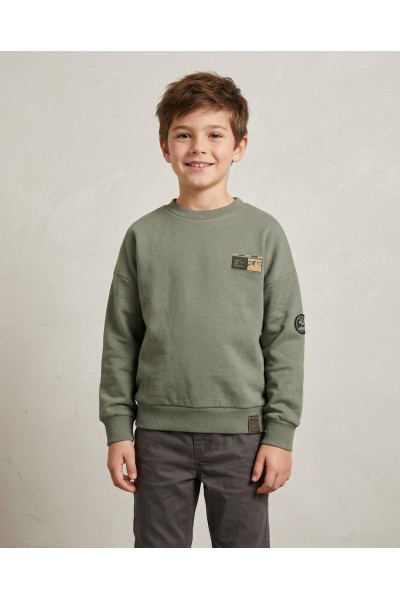 O56150-1GRA Sudadera verde infantil Montañas