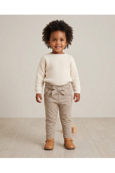 O56362-35GRA Pantalon jogging niña lazo Camel