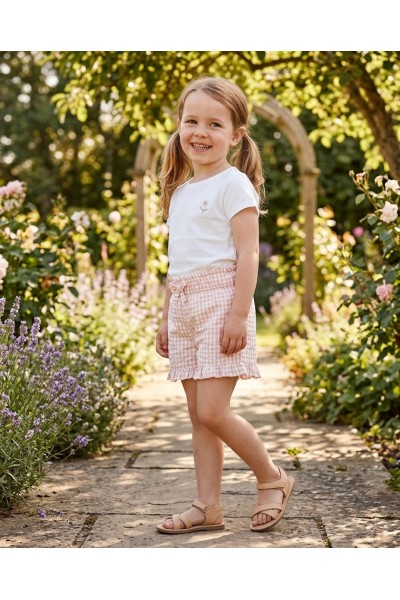 P54328-35 Pantalon corto niña cuadros vichy