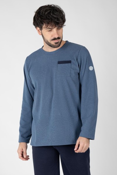M26107 PIJAMA HOMBRE VELVET LISTADO BOLSILLO