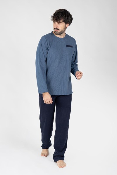 M26107 PIJAMA HOMBRE VELVET LISTADO BOLSILLO