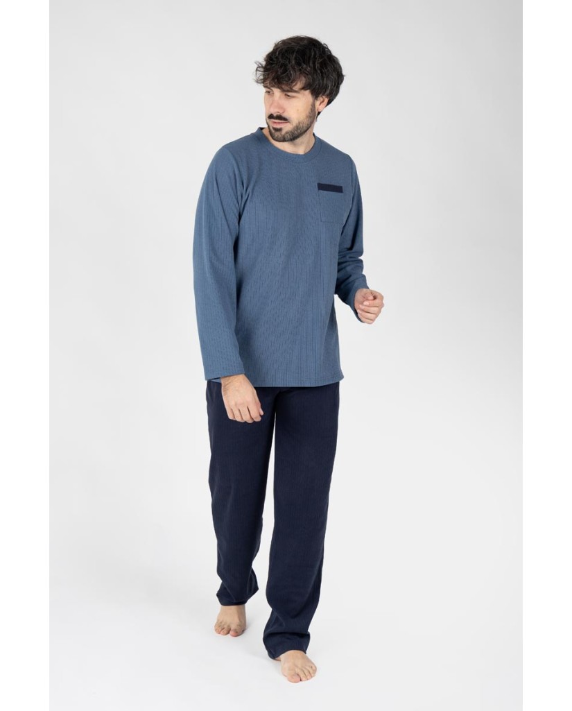 M26107 PIJAMA HOMBRE VELVET LISTADO BOLSILLO