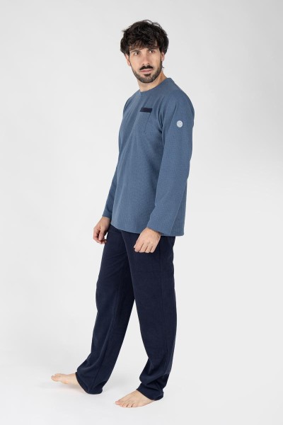 M26107 PIJAMA HOMBRE VELVET LISTADO BOLSILLO