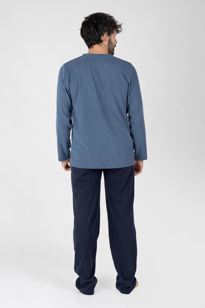 M26107 PIJAMA HOMBRE VELVET LISTADO BOLSILLO