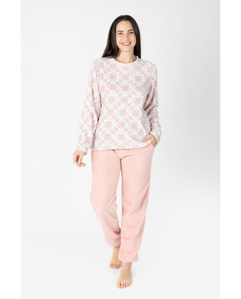 M26226 PIJAMA MUJER CORALINA GEOMETRICO SALMON
