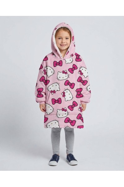 097HK-INFANTIL BATA MANTA OVERSIZE CORALINA HELLO KITTY